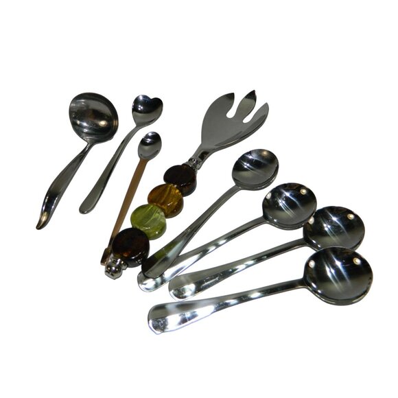 Stainless Steel Serving Spoons Spork Soup Heart Shape Fancy Charcuterie 8 Total - Picture 1 of 7